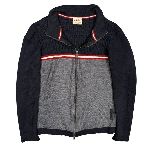 Phil Petter Alpin Merino Wool Zip Up Knit Sweater Heavyweight Grey/Blue Medium - Picture 1 of 8